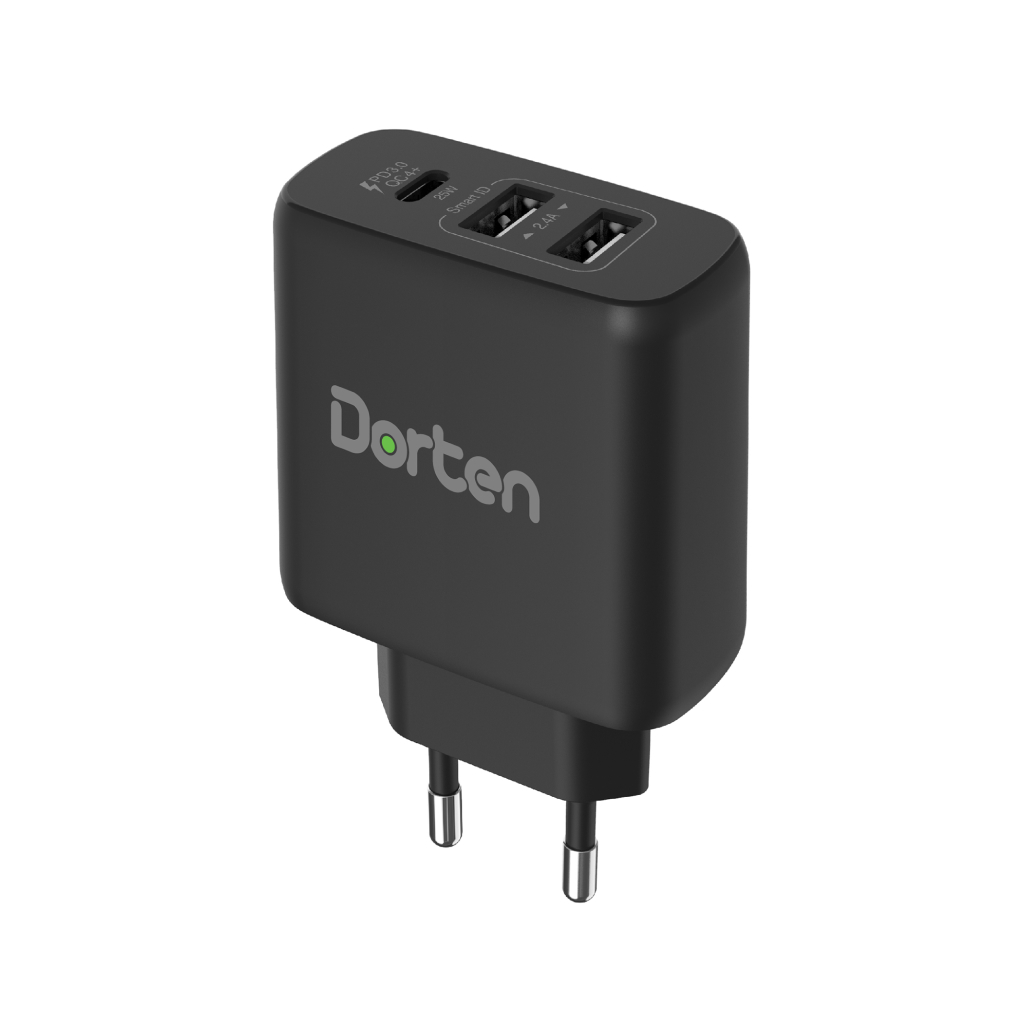 Сетевое зарядное устройство Dorten 3-Port USB Smart ID 37W Wall QC:  QC4+/PD3.0+2.4A, черный